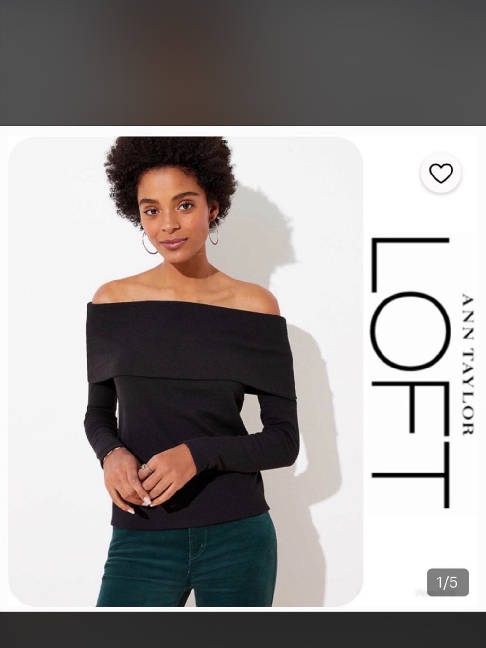 LOFT Black Off-the-Shoulder Foldover Knit Sweater